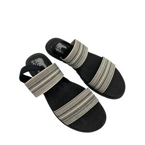 New Sorel Ella Elastic Slide Sandals Size 9.5 Black & White RFF10525 Flats